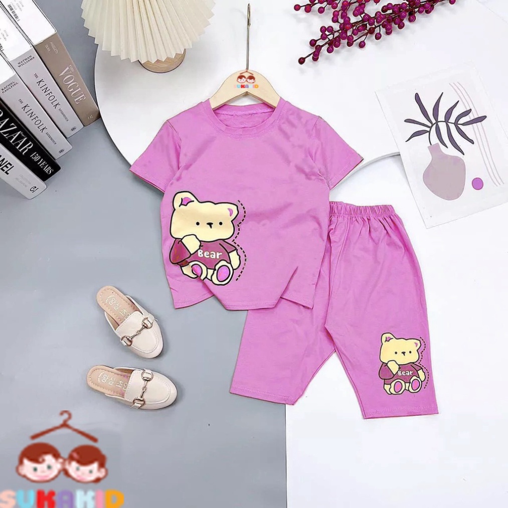Bộ đồ bé gái,bộ đồ lửng cho bé gái in hình gấu BE ER đáng yêu chất vải co giãn 4 chiều cho bé từ 6kg đến 29kg.