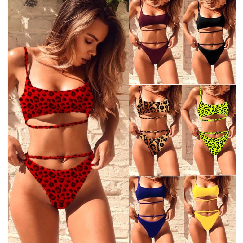 Set bikini cắt xẻ cổ U gợi cảm nhiều màu thời trang đi biển cho nữ