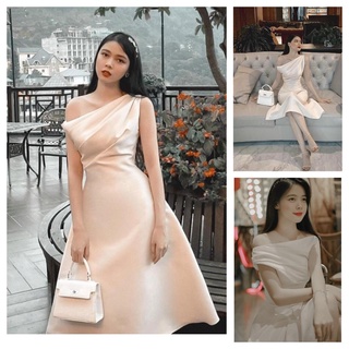 Váy Dự Tiệc Dáng Xòe Lệch Vai Kiểu Dán Vuci Cực Sang Chảnh BY8346