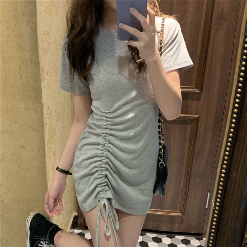 COZOK Đầm Dây Rút Xếp Ly Ôm Dáng Quyến Rũ Thời Trang Phong Cách Hồng Kông