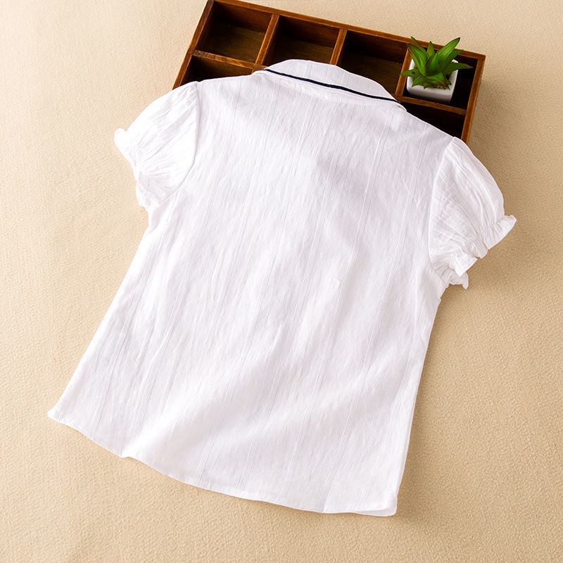 Áo Sơ Mi Trắng Tay Ngắn Phong Cách Hàn Quốc Thời Trang Cho Bé Gái