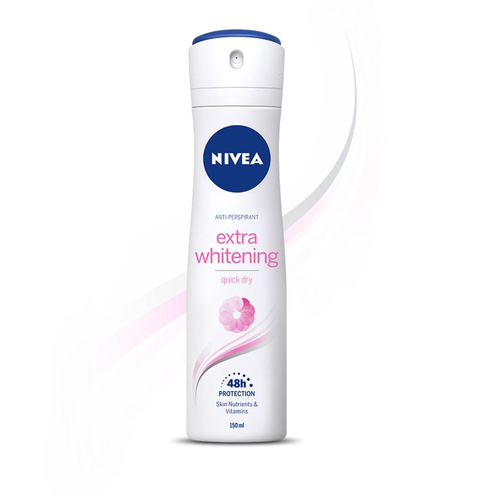 Xịt khử mùi trắng mịn mờ vết thâm Nivea Extra Whitening Quick Dry 150ml