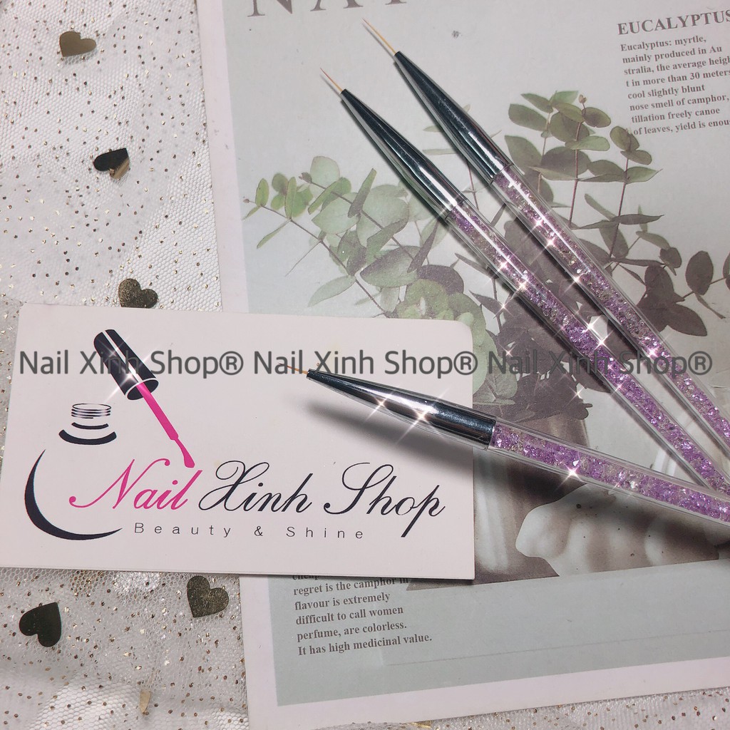 Set cọ vẽ gel, cọ vẽ móng tay nghệ thuật, nail art (1 bộ 3 cọ râu vẽ nét mỏng cán kim tuyến)