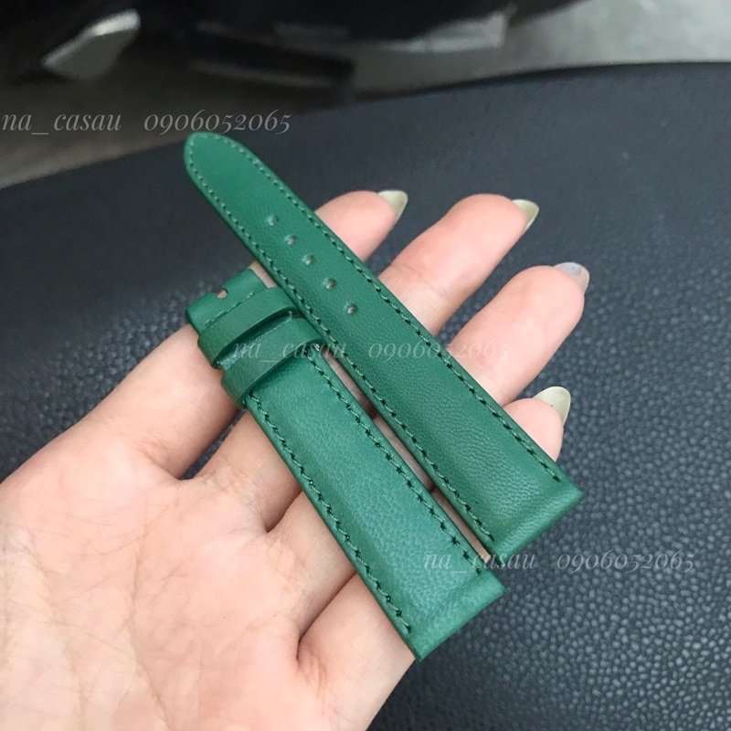DÂY ĐỒNG HỒ DA BÒ MÀU XANH LÁ CÂY NỮ các size 10mm, 12mm, 14mm, 16mm, 18mm