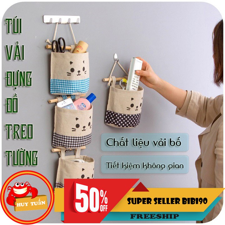 Túi vải đựng đồ treo tường một ngăn hình mặt mèo dễ thương (SP01) bibi90