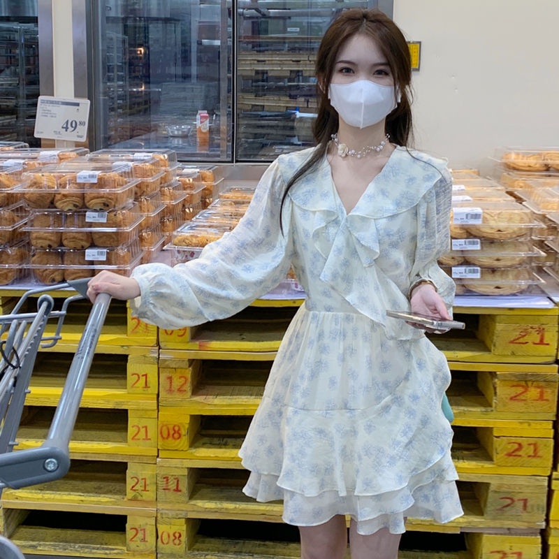 Váy ngắn hoạ tiết hoa tay phồng thời trang mùa xuân kiểu Pháp nhẹ nhàng cho nữ