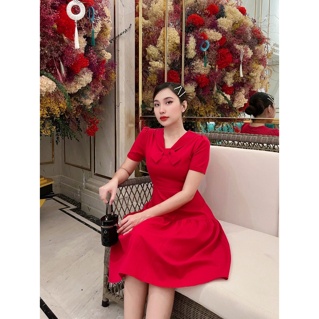 Đầm xòe đuôi cá cổ V phối nơ trẻ trung Felicity dress C495 Cin House
