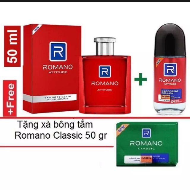 Romano - Bộ sản phẩm Nước hoa 50ml + Lăn khử mùi 50ml - Attitude Tặng xà bông tắm 50g