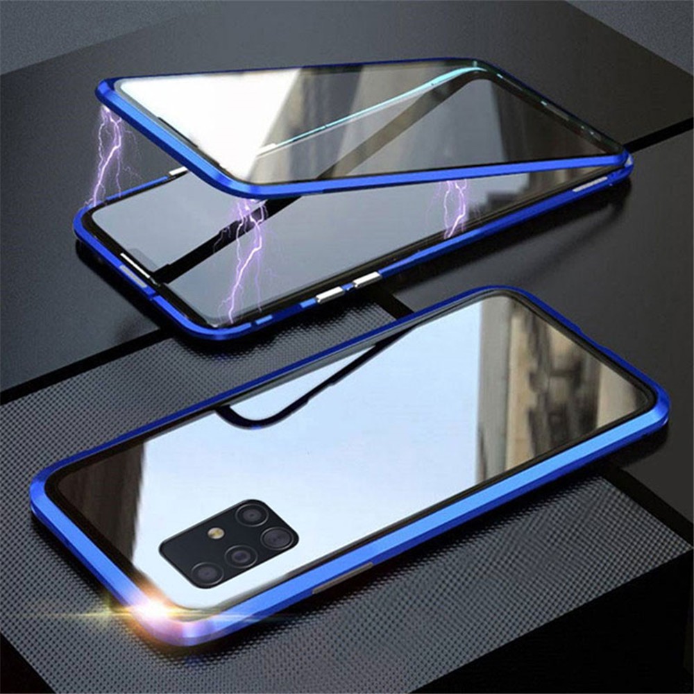 Ốp điện thoại kính cường lực hai mặt hít nam châm viền kim loại thời trang dành cho Samsung Galaxy A51 A71
