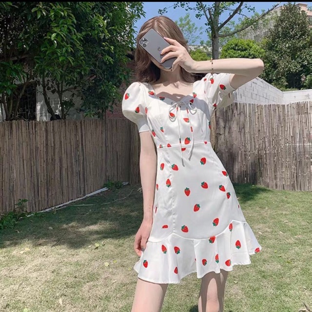 Đầm dây tây thắt nơ ulzzang hàn quốc ngọt ngào