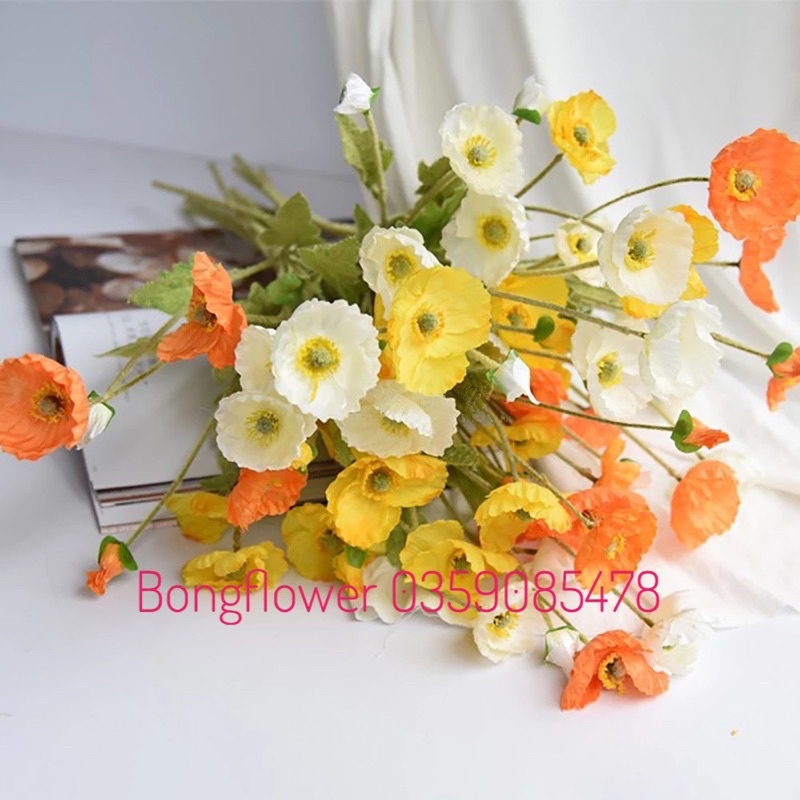 Hoa anh túc giả cành 3 bông dài 60cm