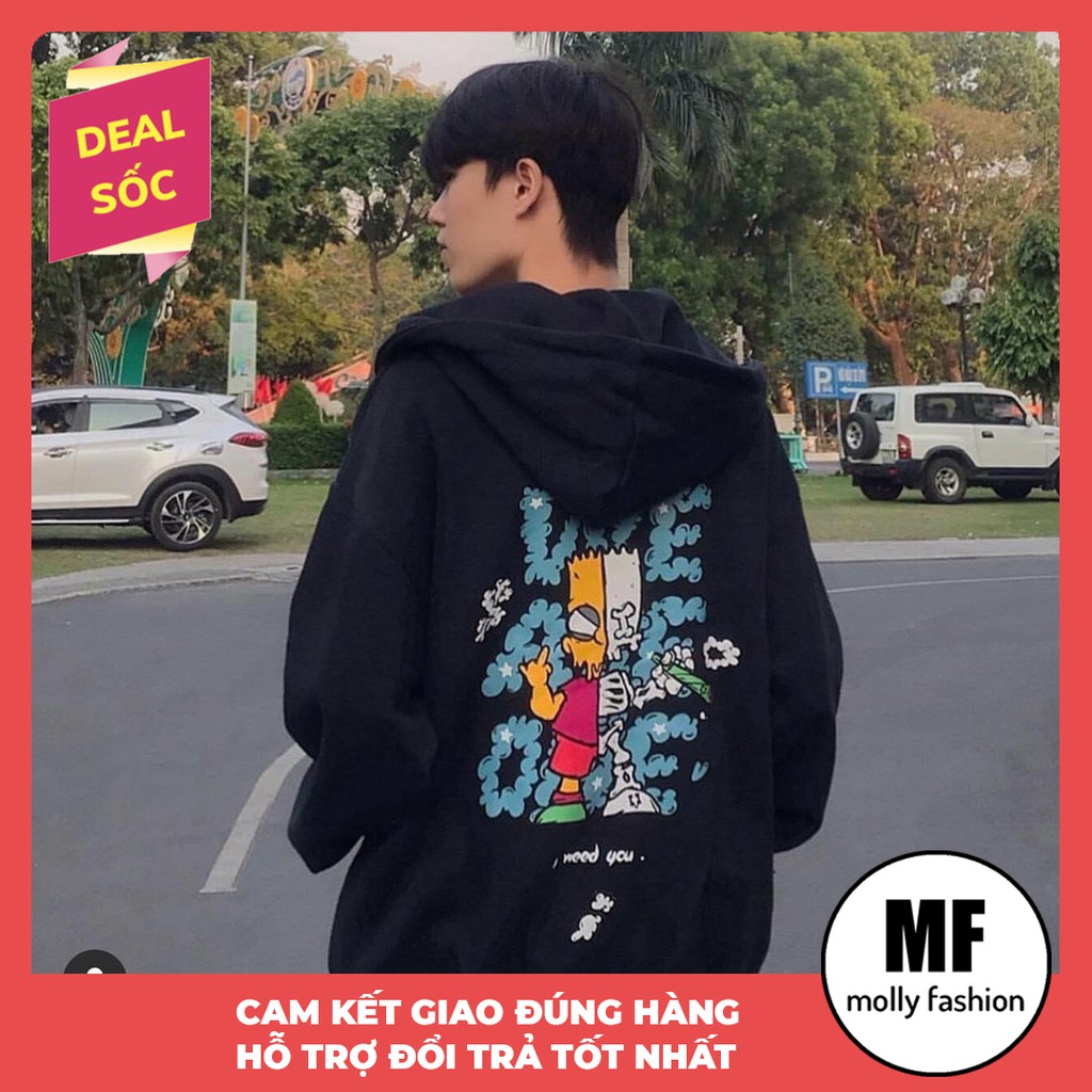 Áo khoác Hoodie nỉ nam nữ form rộng Simpson Freesize mặc vừa từ 40-65kg Molly Fashion