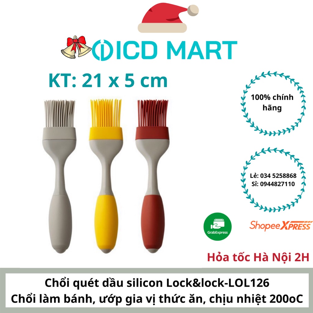 Cọ quét dầu, chổi phết gia vị Silicone chịu nhiệt 120 độ, Lock&amp;Lock LOL126, đủ 3 màu