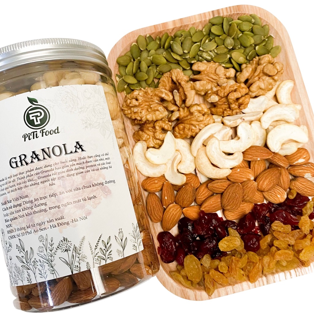 500g Granola siêu hạt không đường - Ngũ cốc ăn sáng tiện lợi siêu ngon, ăn kiêng giảm cân PiTiFOOD