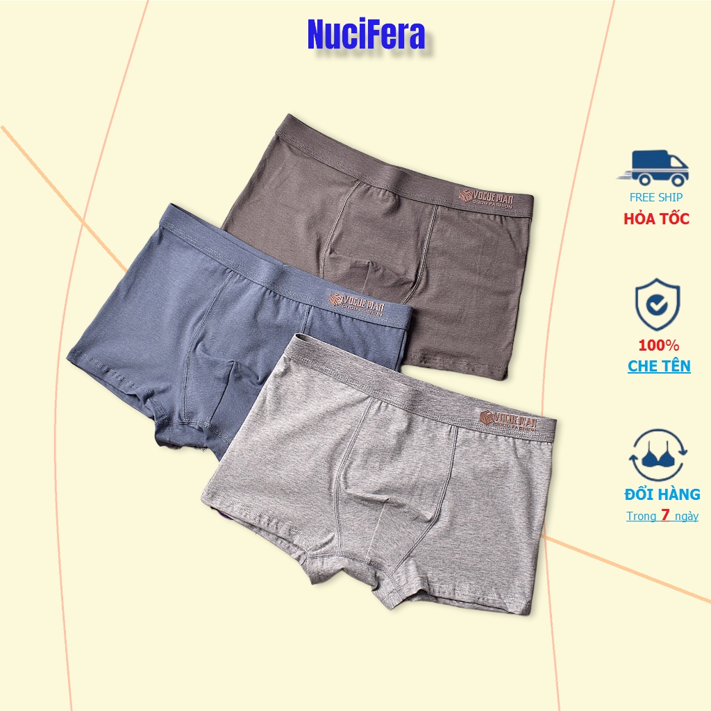 Quần lót nam boxer sịp đùi nam NuciFera X3 cotton tự nhiên chất dày mát co dãn
