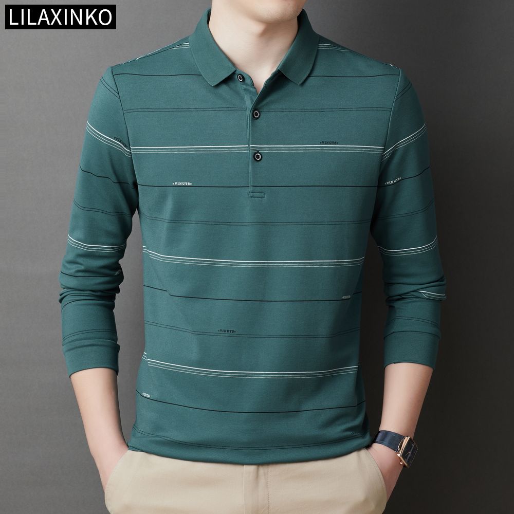 Áo Thun Polo Cotton Tay Dài Kẻ Sọc 5 Màu Thời Trang Thu Đông Cho Nam