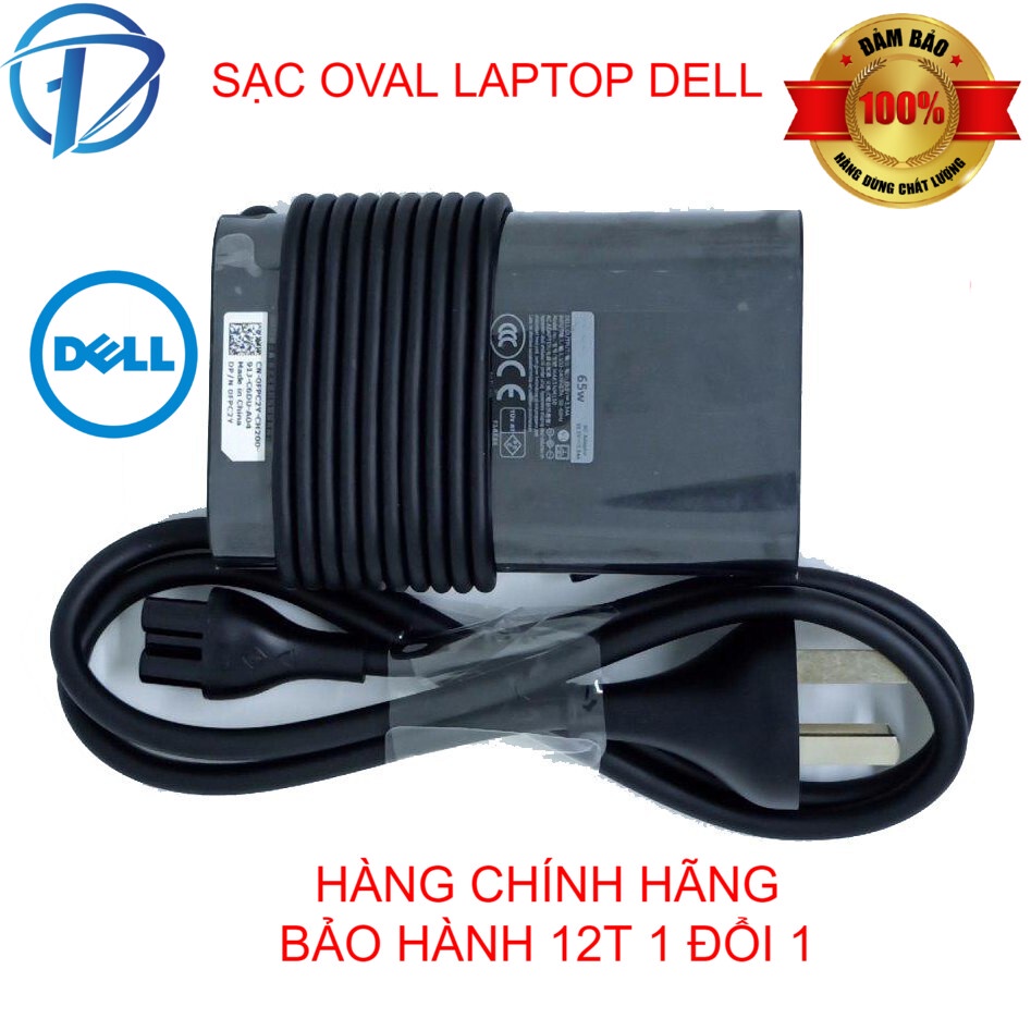 Sạc Laptop  Dell oval   65W 19.5V-3.34A Zin Bảo hàng 12 tháng 1 đổi 1