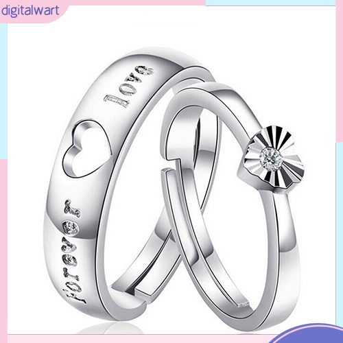 Nhẫn đôi mạ bạc khắc chữ Forever Love đính đá Zircon