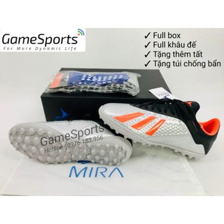 Giầy đá bóng Mira MR5 bạc chính hãng ( giầy bóng đá cổ chun đế TF )..