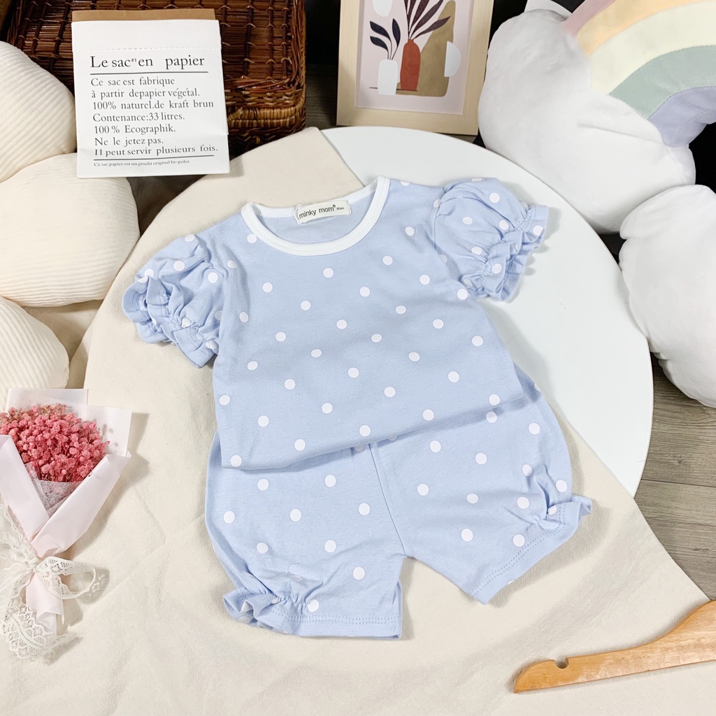 [SALE] Bộ Quần Áo Bé Gái Minky Mom Vải Cotton Borip Hoạ Tiết Chấm Bi Bèo Nhún, Bộ Cộc Tay Cho Bé Mặc Nhà MKM2242