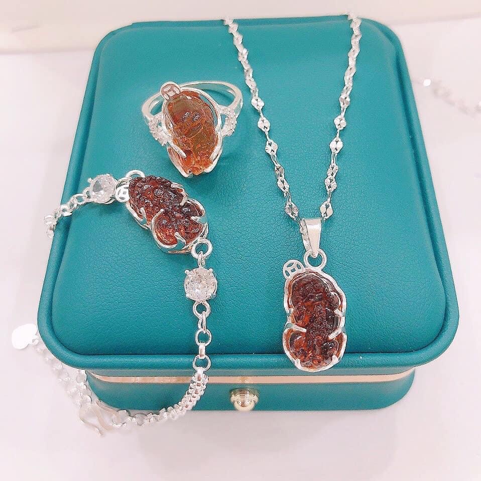 Bộ Trang sức tỳ hưu [Đủ Màu] Gồm Dây chuyền, Lắc tay, Nhẫn Chất liệu bạc ta cao cấp - Trang sức bạc Evasilver