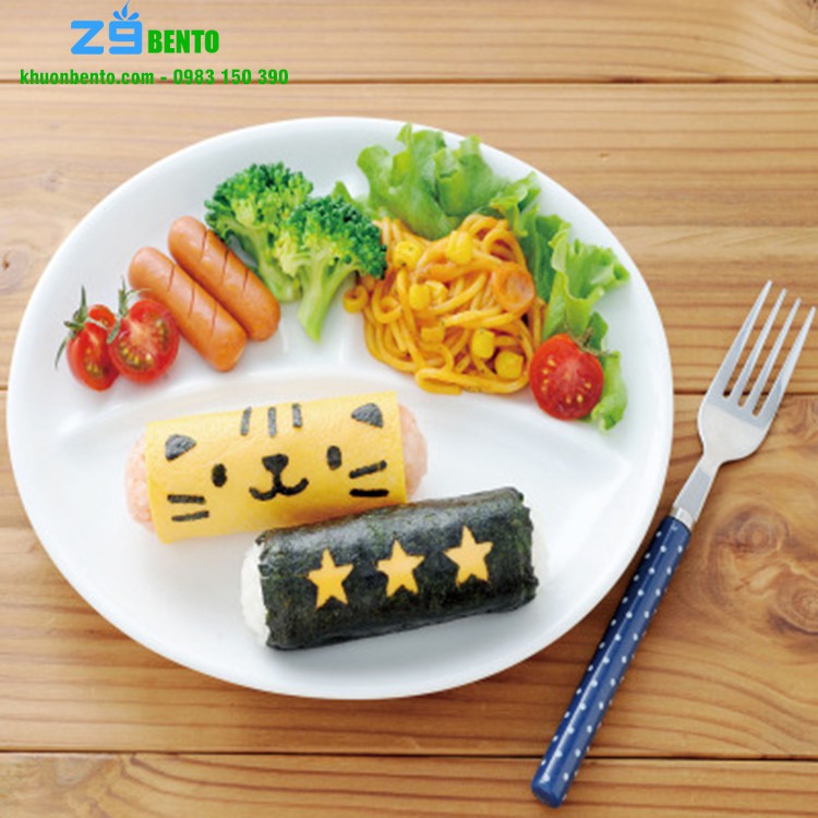 Bộ khuôn ép cơm bento Mèo sushi kèm tấm cắt trang trí