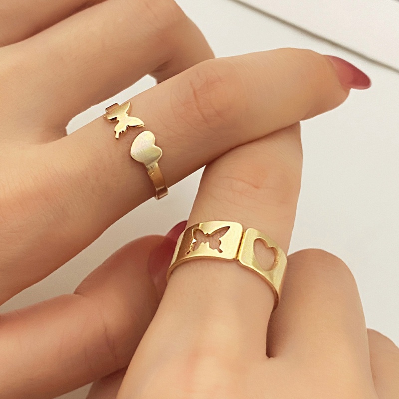 Set 2 Nhẫn Họa Tiết Bướm / Trái Tim Dành Cho Người Yêu
