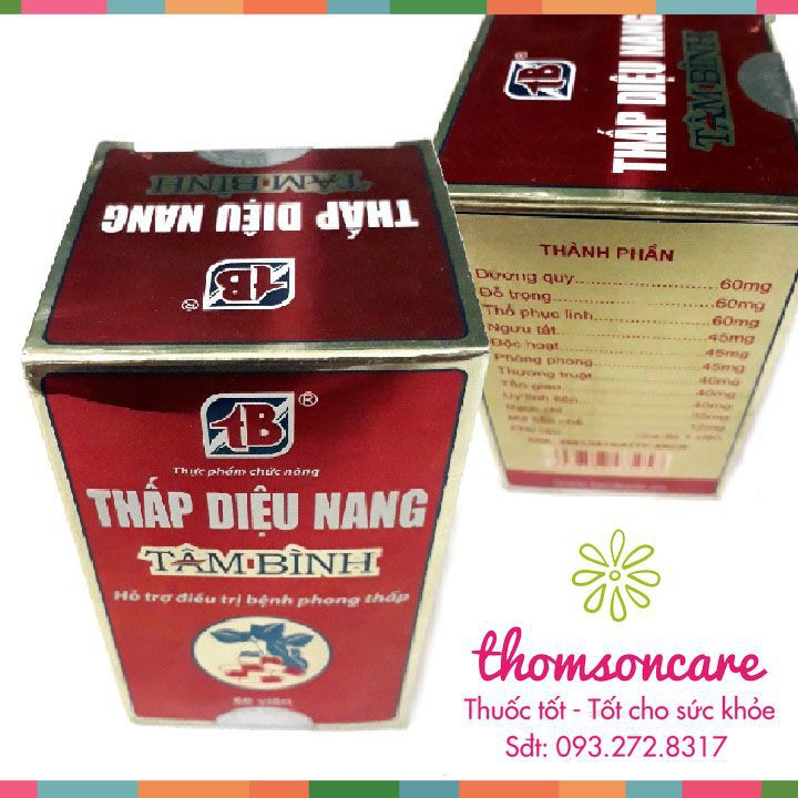 Thấp Diệu Nang Tâm Bình hỗ trợ giảm đau nhức xương khớp, đau dây thần kinh tọa Lọ 60 viên từ thảo dược