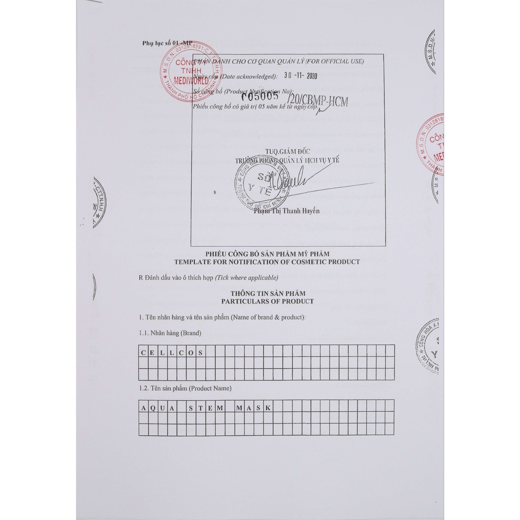 Mặt nạ Aqua Stem Mask cấp ẩm và dưỡng sáng da của Mediworld