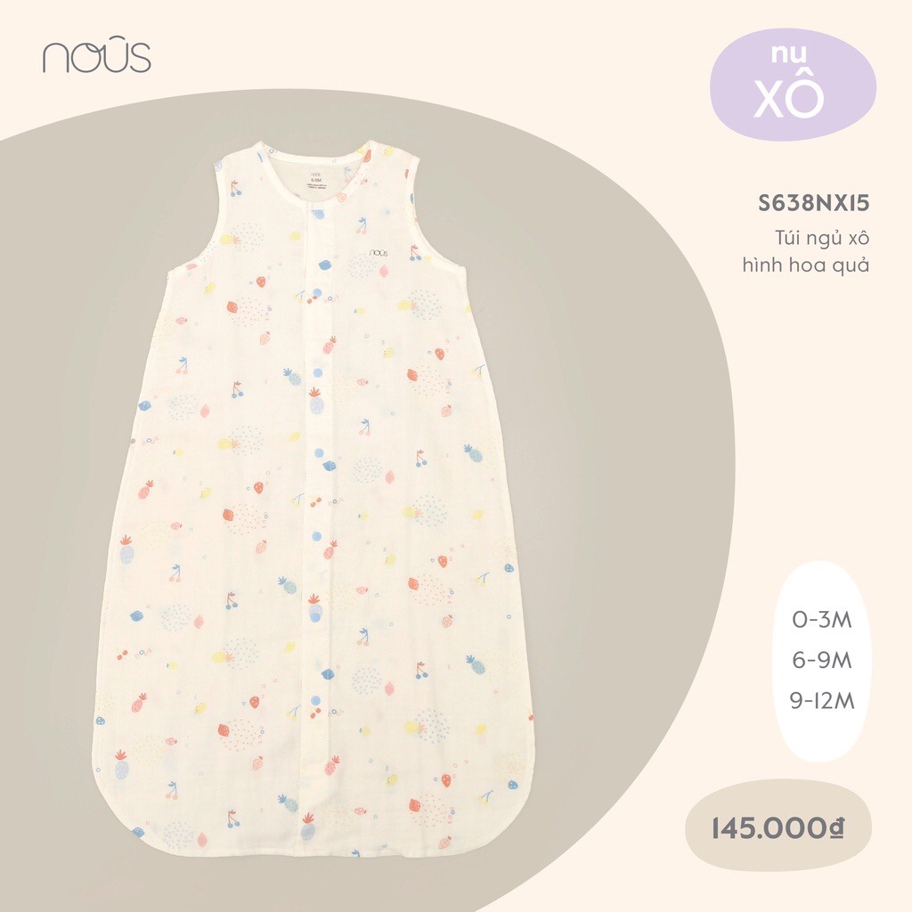 Nous - Túi ngủ Nous Xô họa tiết cho bé từ sơ sinh đến 12 tháng