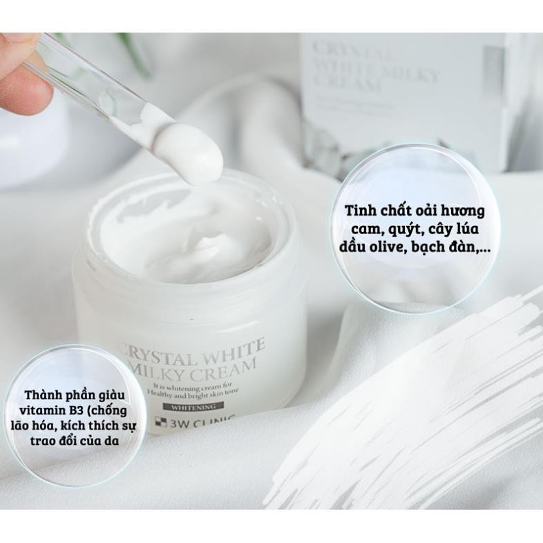 Kem dưỡng trắng da dưỡng ẩm 3W Clinic Crystal White Milky Cream Hàn Quốc 50gr giúp da mềm mịn và trắng sáng