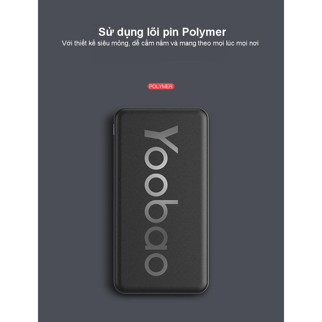 Sạc dự phòng 10000mAh Yoobao P10T Sạc nhanh 2.1A - Hàng phân phối chính hãng - Bảo hành 12 tháng 1 đổi 1