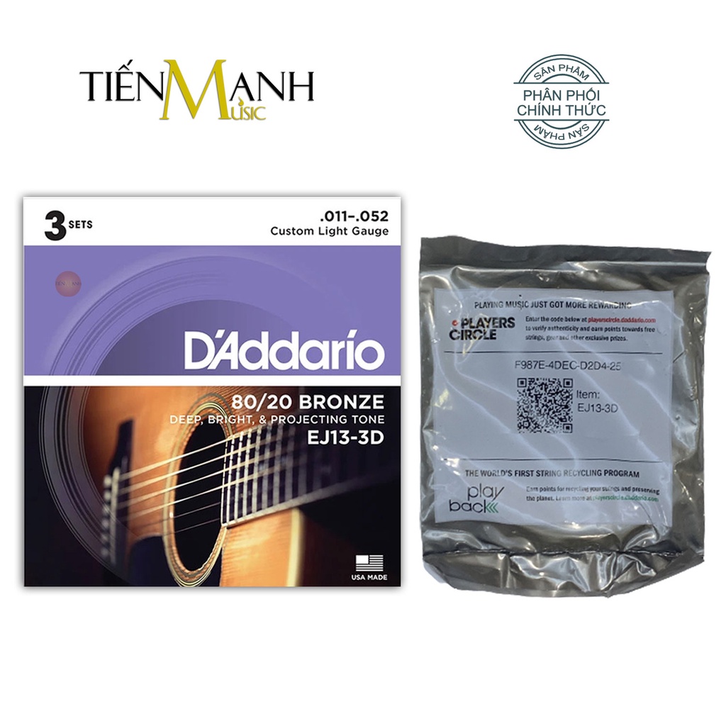 [Xả Hàng] Set 3 Bộ D'Addario EJ11, EJ13 Bộ Dây Đàn Guitar Acoustic 80/20 Bronze DAddario