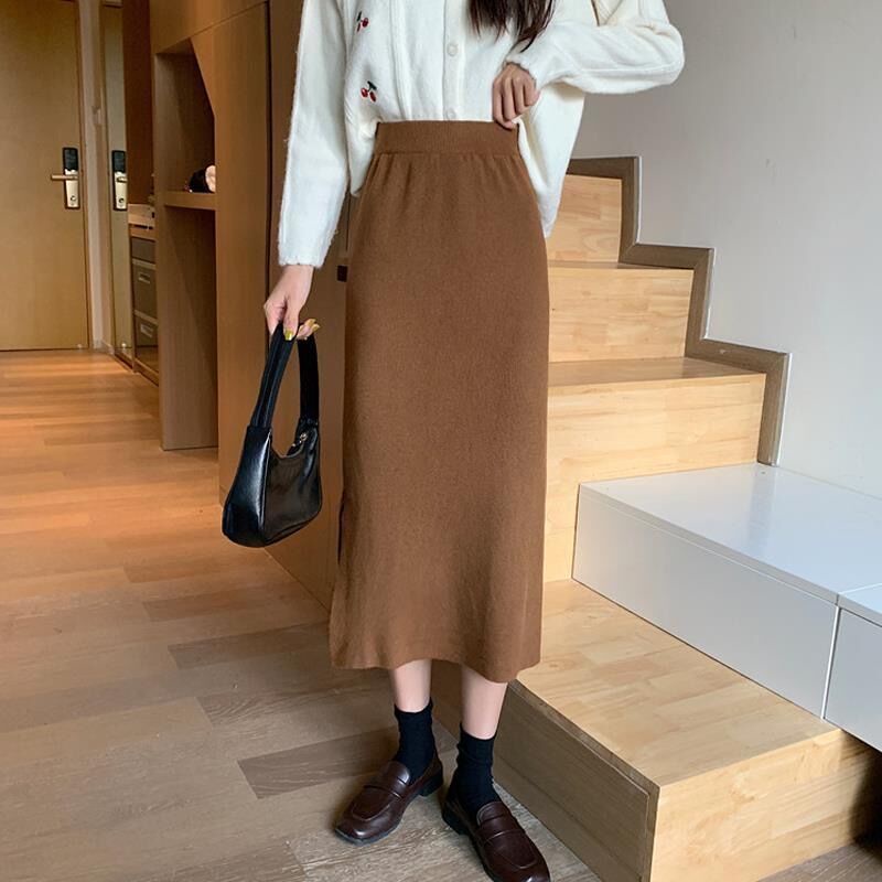 Chân Váy Dệt Kim Lưng Cao Dáng Ôm Thời Trang Mùa Đông 2022 Cho Nữ