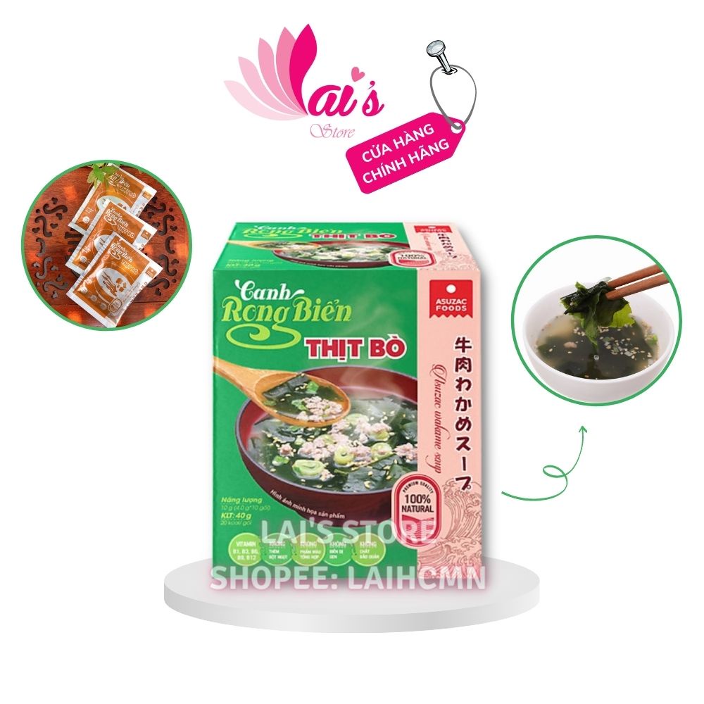 Hộp 10 Gói Canh Rong Biển Thịt Bò Asuzac 40gDinh Dưỡng Cao