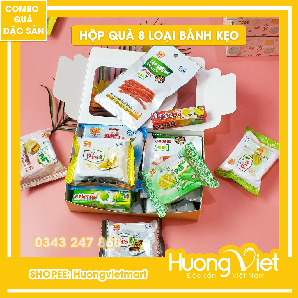 HỘP QUÀ BÁNH KẸO [ BÁNH PÍA KIM SA - LẠP XƯỞNG - KẸO DỪA] [HỘP QUÀ HUONVIETMART]