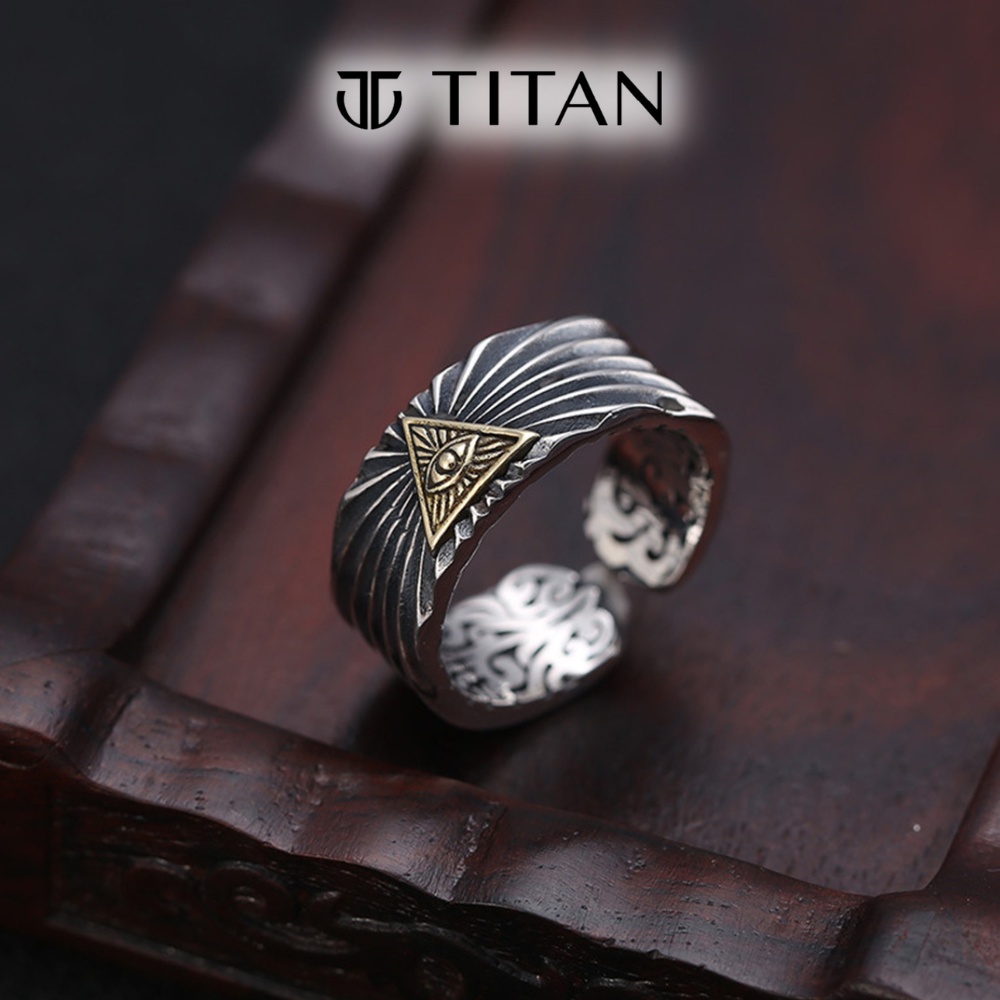 Nhẫn nam họa tiết con mắt kim tự tháp Ai Cập, nhẫn thời trang bụi bặm hiphop màu bạc, ring Titan Shop freesize unisex