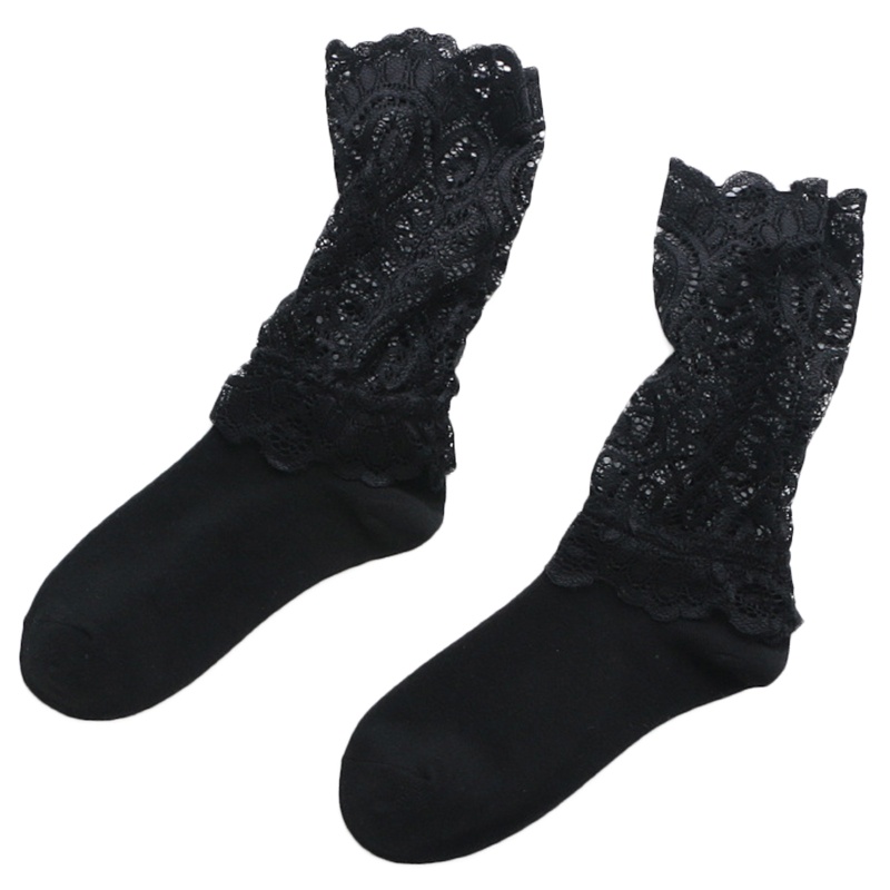 Xiangbao Vớ Cotton Dài Đến Mắt Cá Chân Phối Lưới Ren Hoa Ngọt Ngào Kiểu Harajuku Công Chúa Cổ Điển Thanh Lịch Cho Nữ Ho