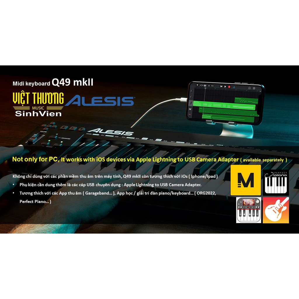 Bàn phím điện tử MIDI Controller chính hãng Alesis Q49 mk2