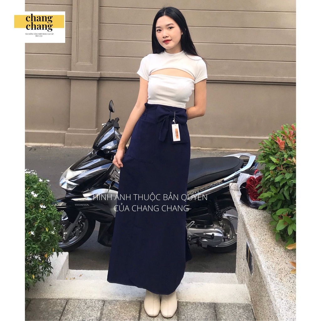 Váy Chống Nắng Siêu Dài CHANG CHANG Cho Nàng Từ 1m66 - 1m75, Chất Vải Quần Tây Dày Mềm Nơ Xinh Lưng Thun Cài Nút