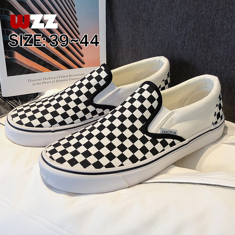 Giày Lười Canvas Họa Tiết Ca Rô Trắng Đen Size 39-44 Thời Trang Mới | BigBuy360 - bigbuy360.vn