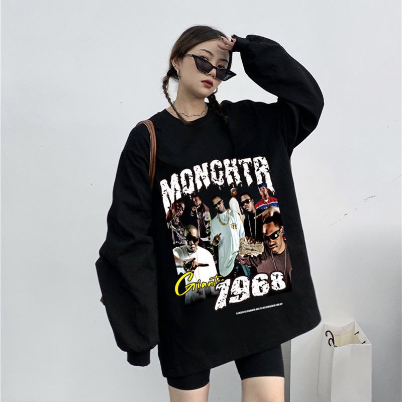 COZOK Áo sweater Tay Dài Dáng Rộng In Chữ Thời Trang