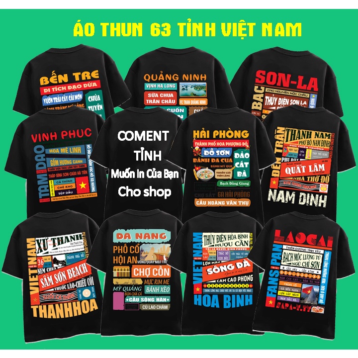 Áo Thun Nam Nữ Form Rộng 63 Tỉnh Thành Chất Liệu Cotton Thoáng Mát Co Giãn