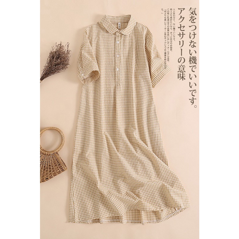 Ice Clearance Pick up ~ Quầy Cắt Nhãn Hiệu Lớn Hàng Đuôi Váy Sơ Mi Dài Cổ Búp Bê Vải Lanh Cotton Phong Cách Mori