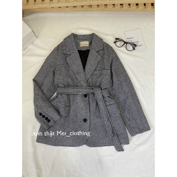 [Ảnh thật/video] Áo blazer 2 lớp đính cúc tay kèm đai/ vest dạ 2 lớp trendy