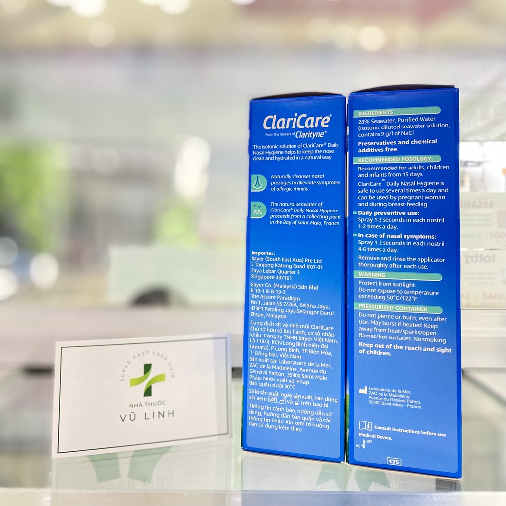 (CHÍNH HÃNG) Dung dịch rửa mũi hằng ngày, thành phần nước biển tự nhiên ClariCare Daily Nasal Hygiene Spray (Chai 100ml)