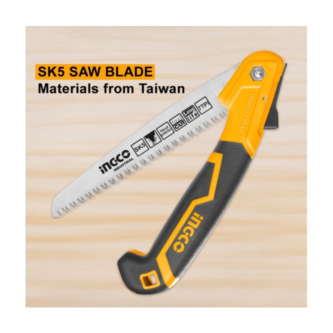 Cưa cành cầm tay dạng xếp INGCO HFSW1808 7" cưa gỗ cầm tay siêu sắc bén, lưỡi cưa SK5, chống cong gãy, chống rỉ sét.