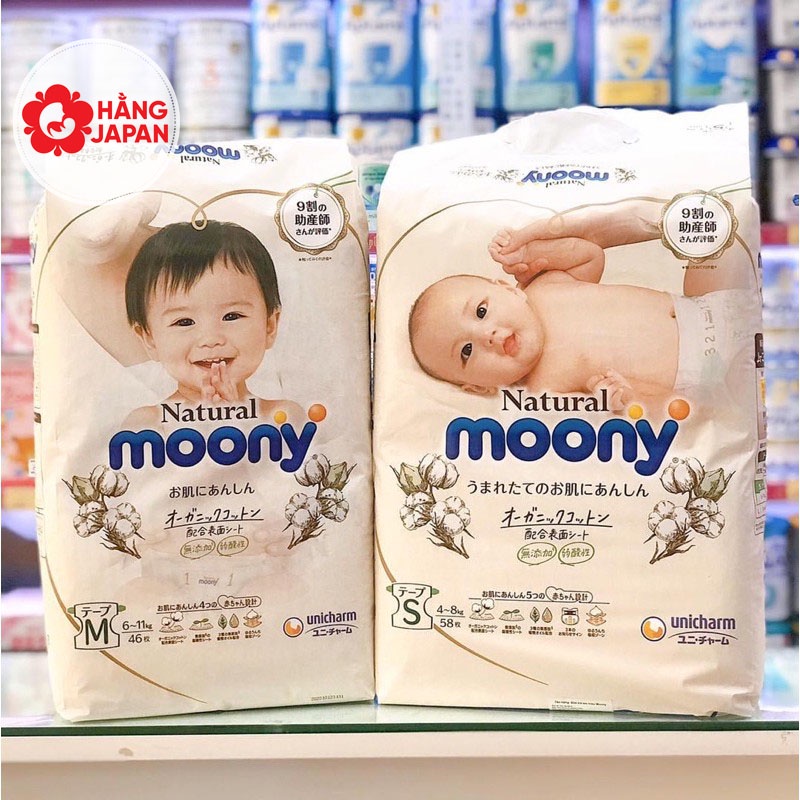 Tã bỉm Moony Natural cho bé từ bông hữu cơ - Dán/Quần NB63/S58/M48/L36