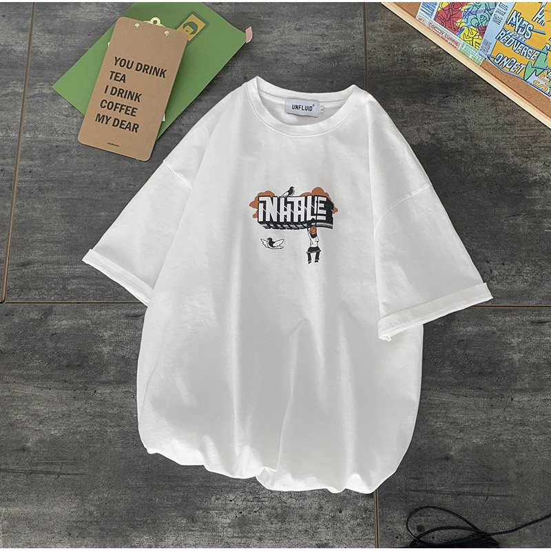 [Có video]  Áo phông form rộng tay lỡ unisex - Áo thun in họa tiết đơn giản - Sỉ áo thun số lượng lớn