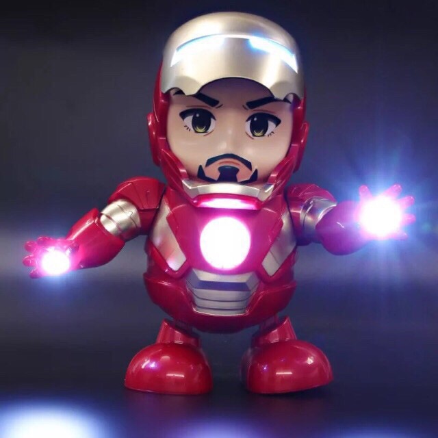 Đồ chơi robot Iron Man người sắt nhảy múa vui nhộn theo nhạc, có đèn Led, chất liệu ABS an toàn cho bé - Time365